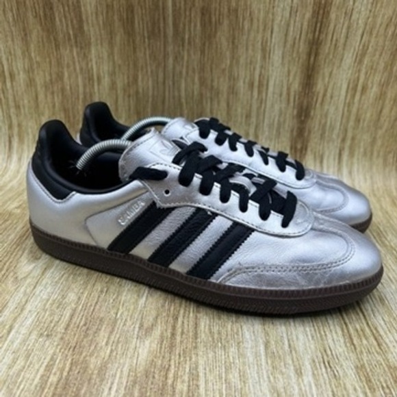 adidas Shoes - Adidas Samba OG Women's Size 8 Silver Metallic Black Athletic Shoes Sneakers